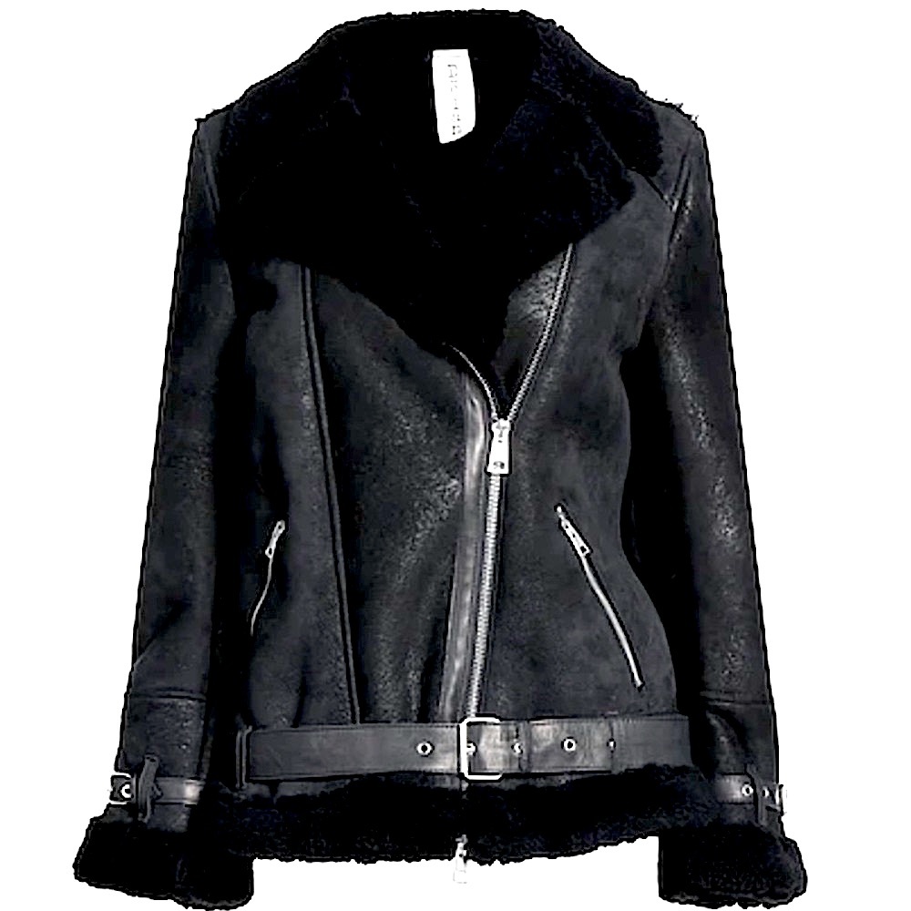 Dēlan Leather, Suede, Shearling Moto Jacket, Black, SZ 40